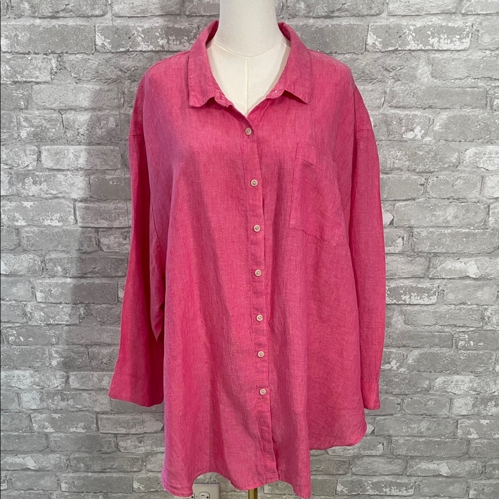 Lands' End Pink Linen Button-Down Shirt
